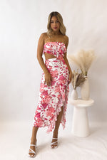 Audrina Floral Midi Dress - Pink