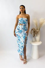 Audrina Floral Midi Dress - Blue