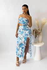 Audrina Floral Midi Dress - Blue