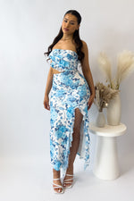 Audrina Floral Midi Dress - Blue