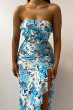 Audrina Floral Midi Dress - Blue