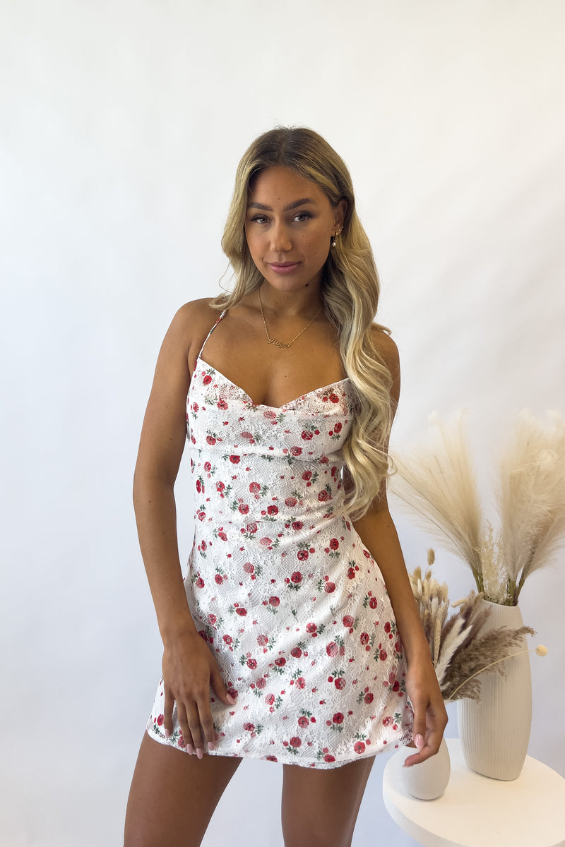 Lucia Floral Mini Dress - White