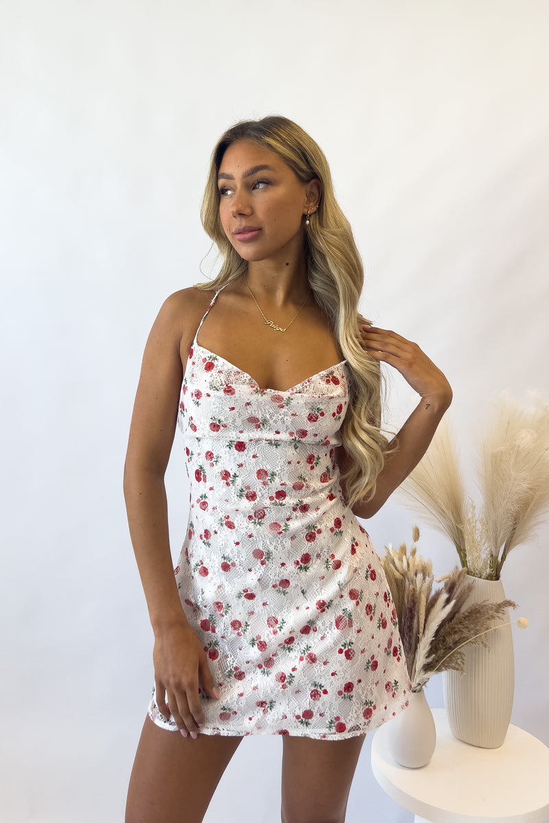 Lucia Floral Mini Dress - White