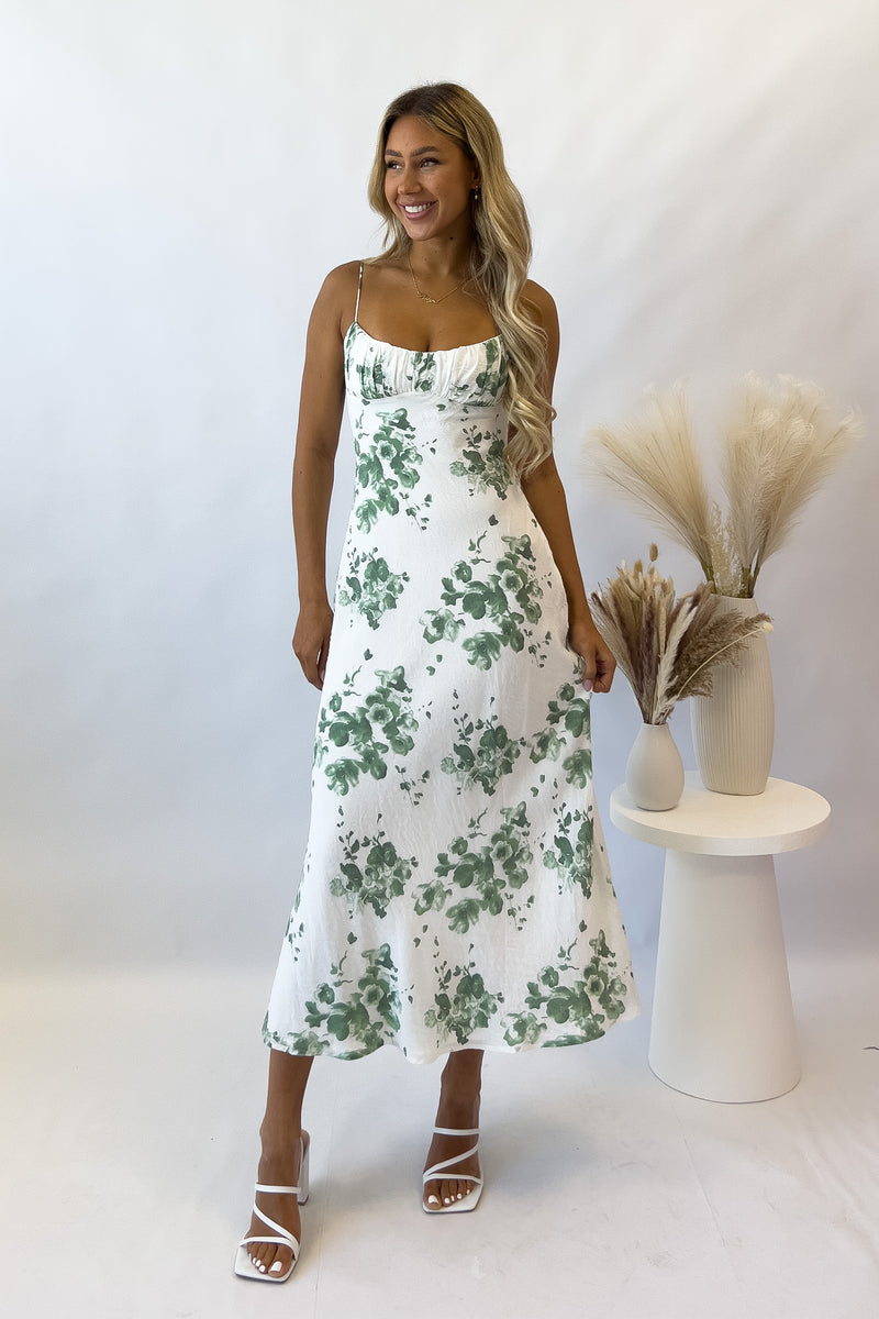 Noah Midi Dress - Green Florals