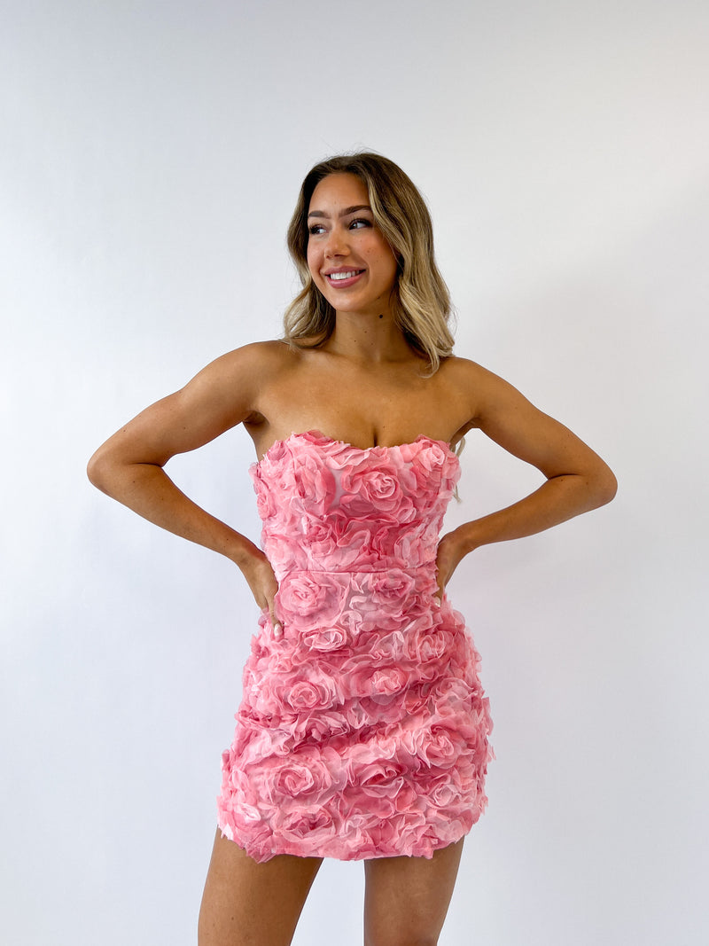 Rosette Mini Dress - Pink (PRE-ORDER)