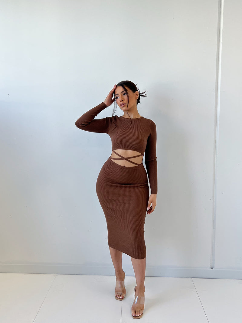 Indiana Midi Dress - Brown