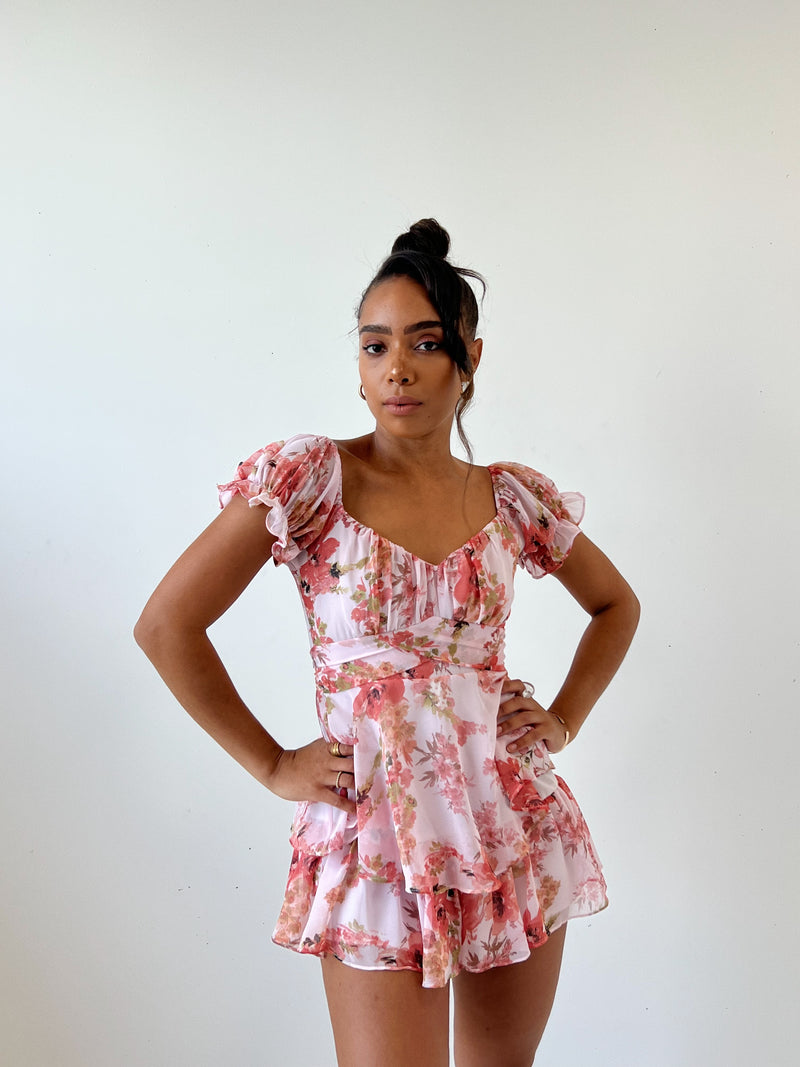 Lucia Floral Playsuit - Pink