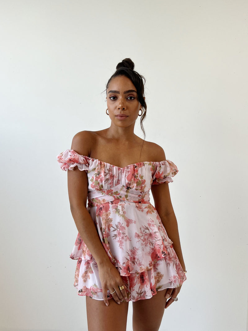 Lucia Floral Playsuit - Pink