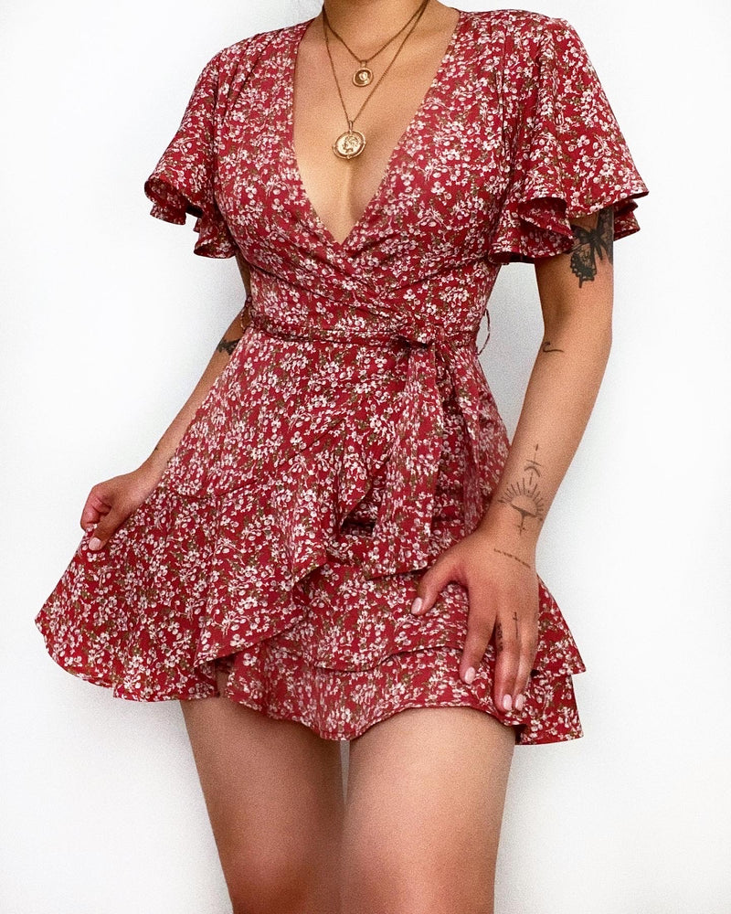 Madelia Floral Mini Dress - Red