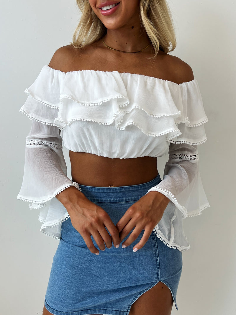 Audrey Crop Blouse - White