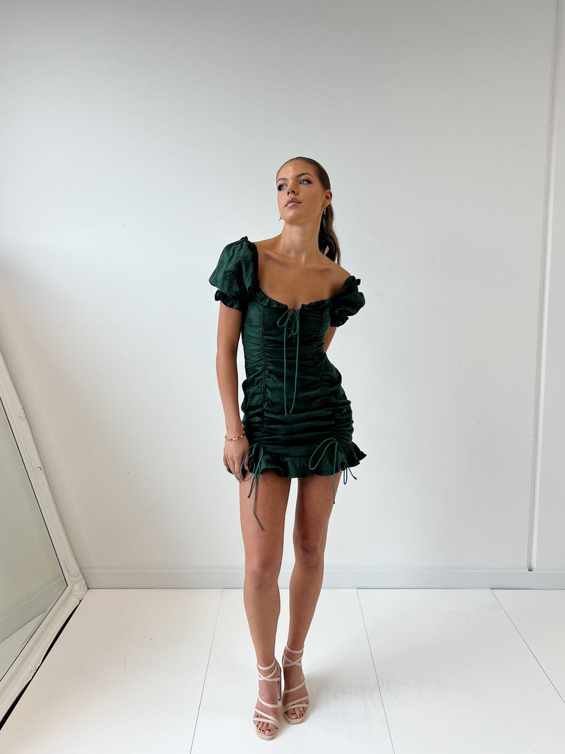 Amelia Floral Mini Dress - Forest Green