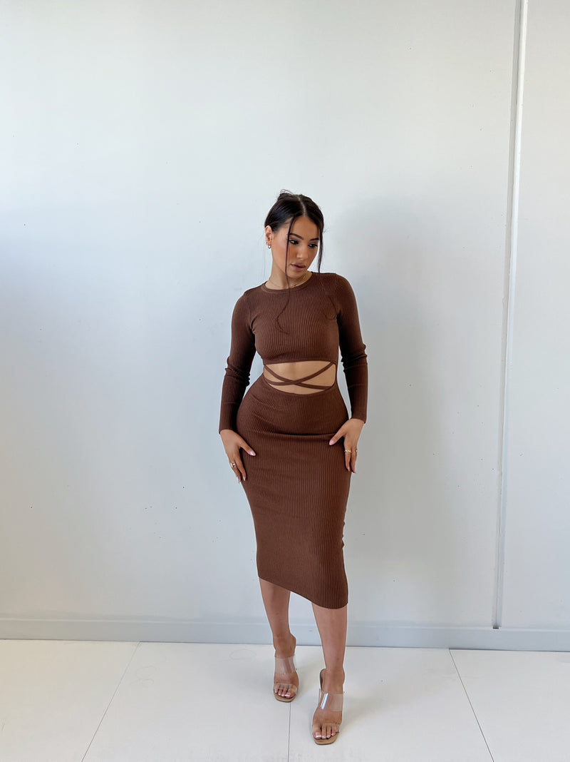 Indiana Midi Dress - Brown