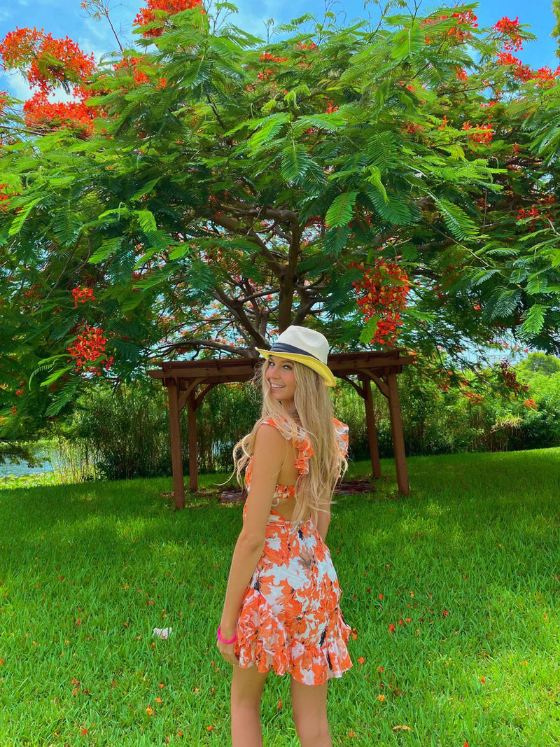 Coralie Floral Mini Dress - Orange
