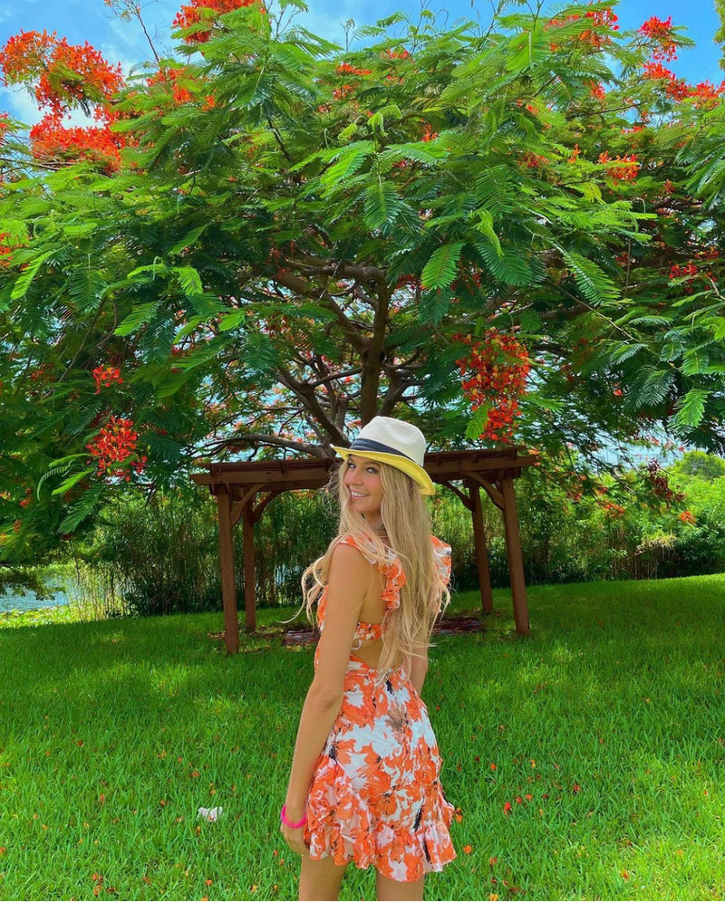 Coralie Floral Mini Dress - Orange