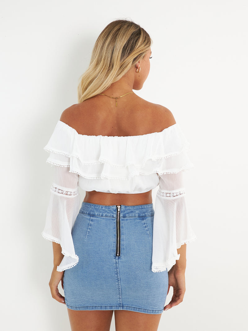 Audrey Crop Blouse - White
