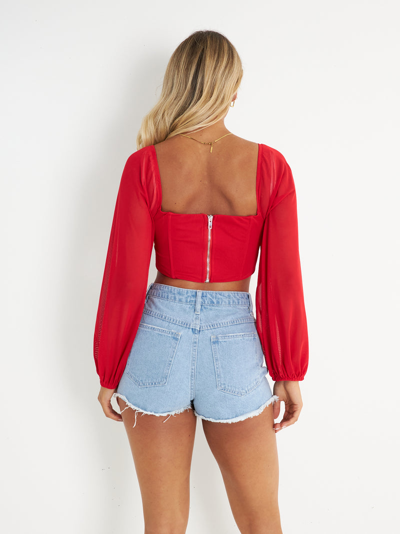 Leah Crop Blouse - Red