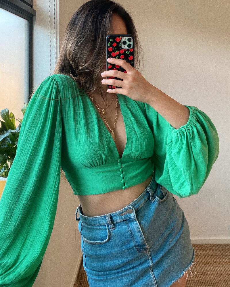 Gemma Crop Blouse - Green