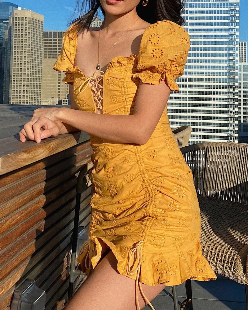 Amelia Floral Mini Dress - Yellow