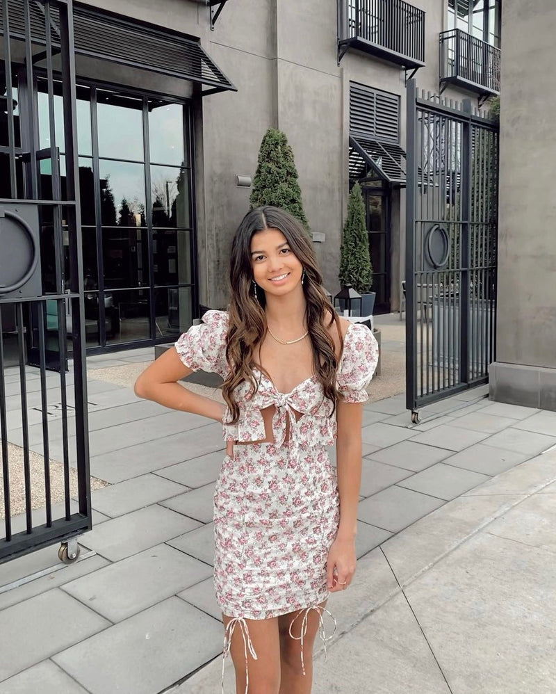 Genevieve Floral Mini Dress - White
