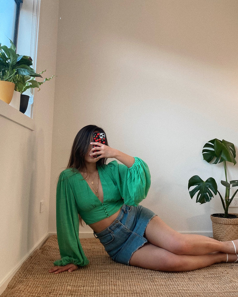 Gemma Crop Blouse - Green